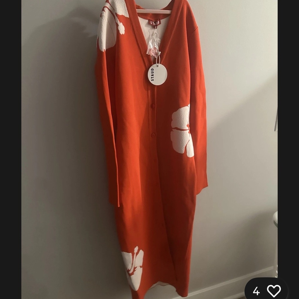 Staud Shoko NWT medium Orange and White Floral Cardigan